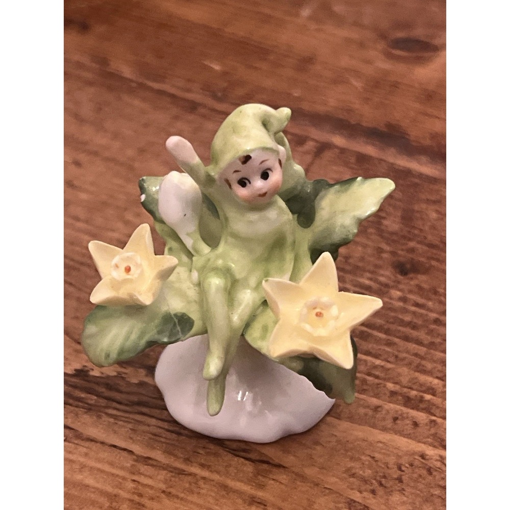 Napcoware Bone China Flower Pixie of the Month March Figurine Vintage Miniature